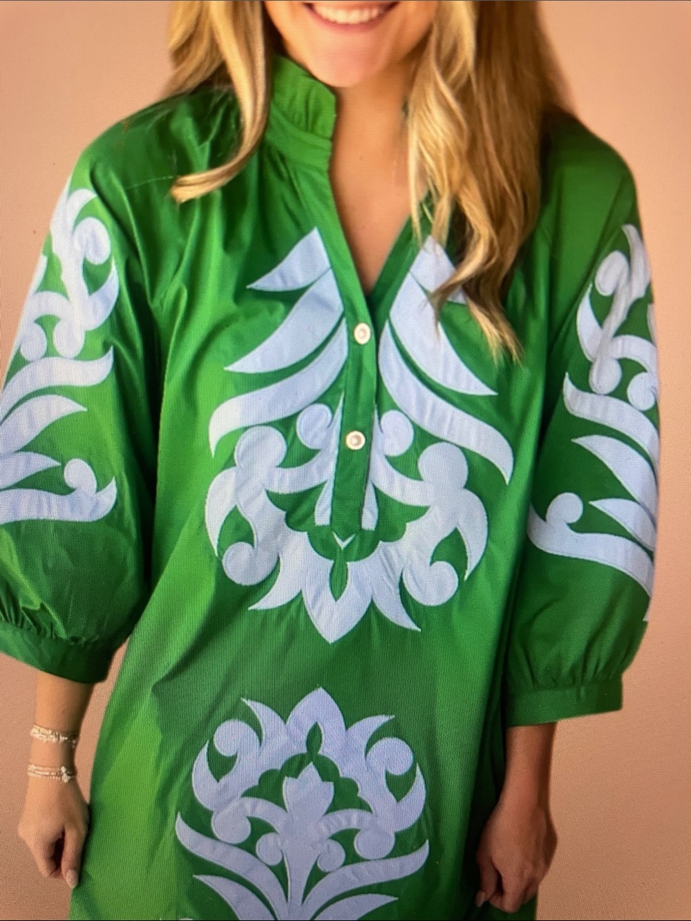 Trends Boutique “hot pick” green ruffle trim dress sz S